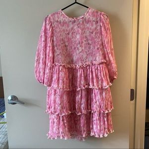 Ganni georgette pleated floral pink dress